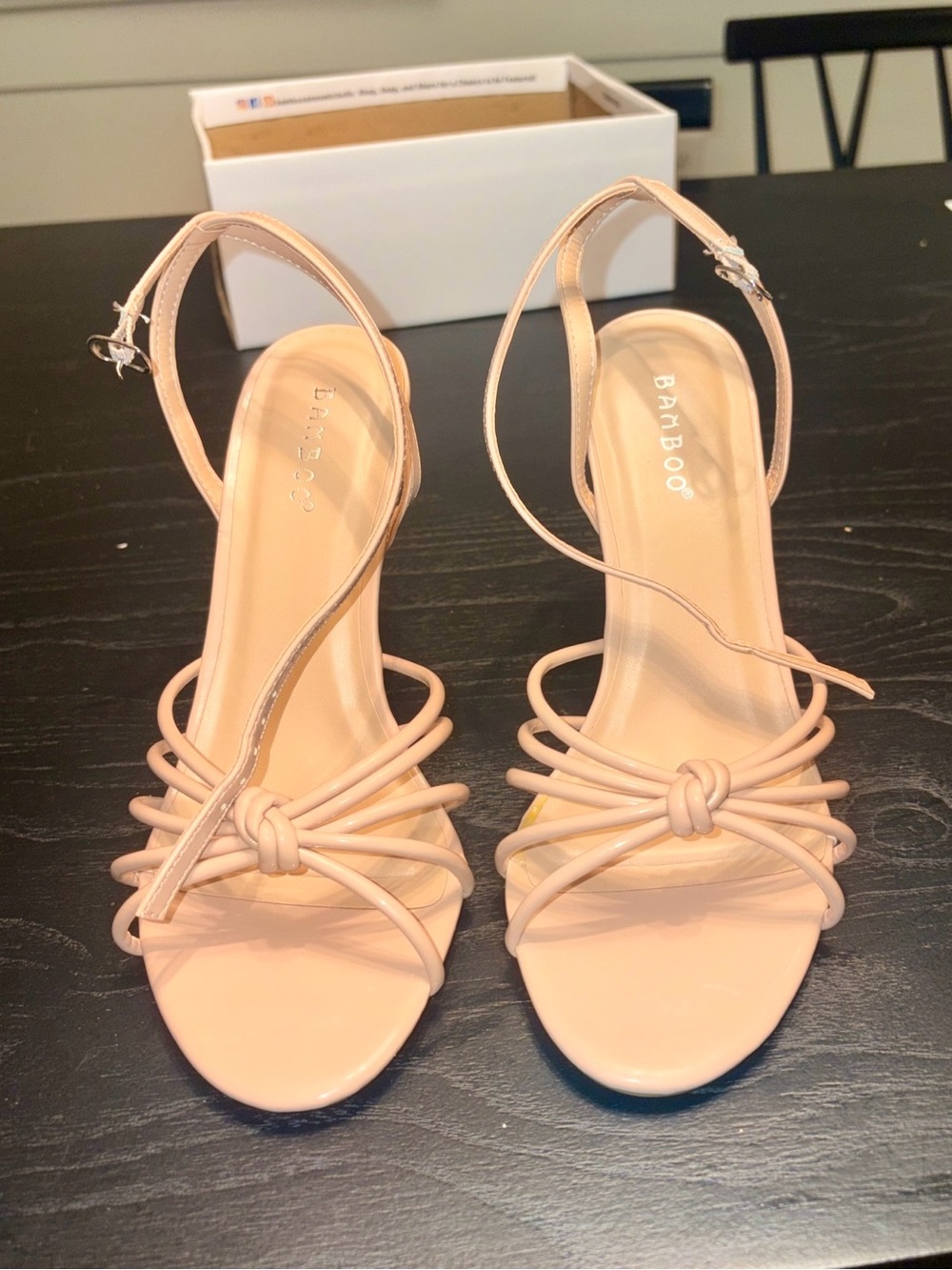 BAMBOO Blush Knot Strappy Slingback Heels